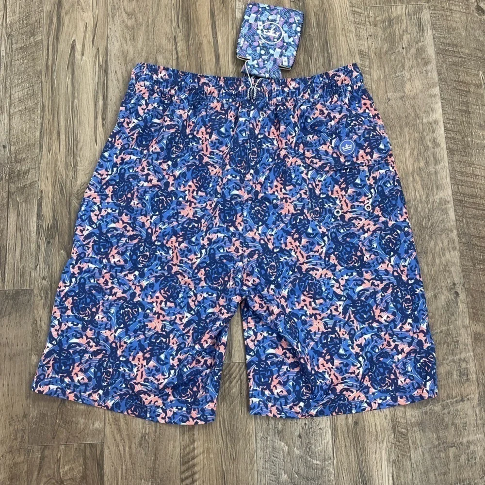 Peter Millar Men's Carnival Blue Turtle Tide Graphic Print Swim Trunks